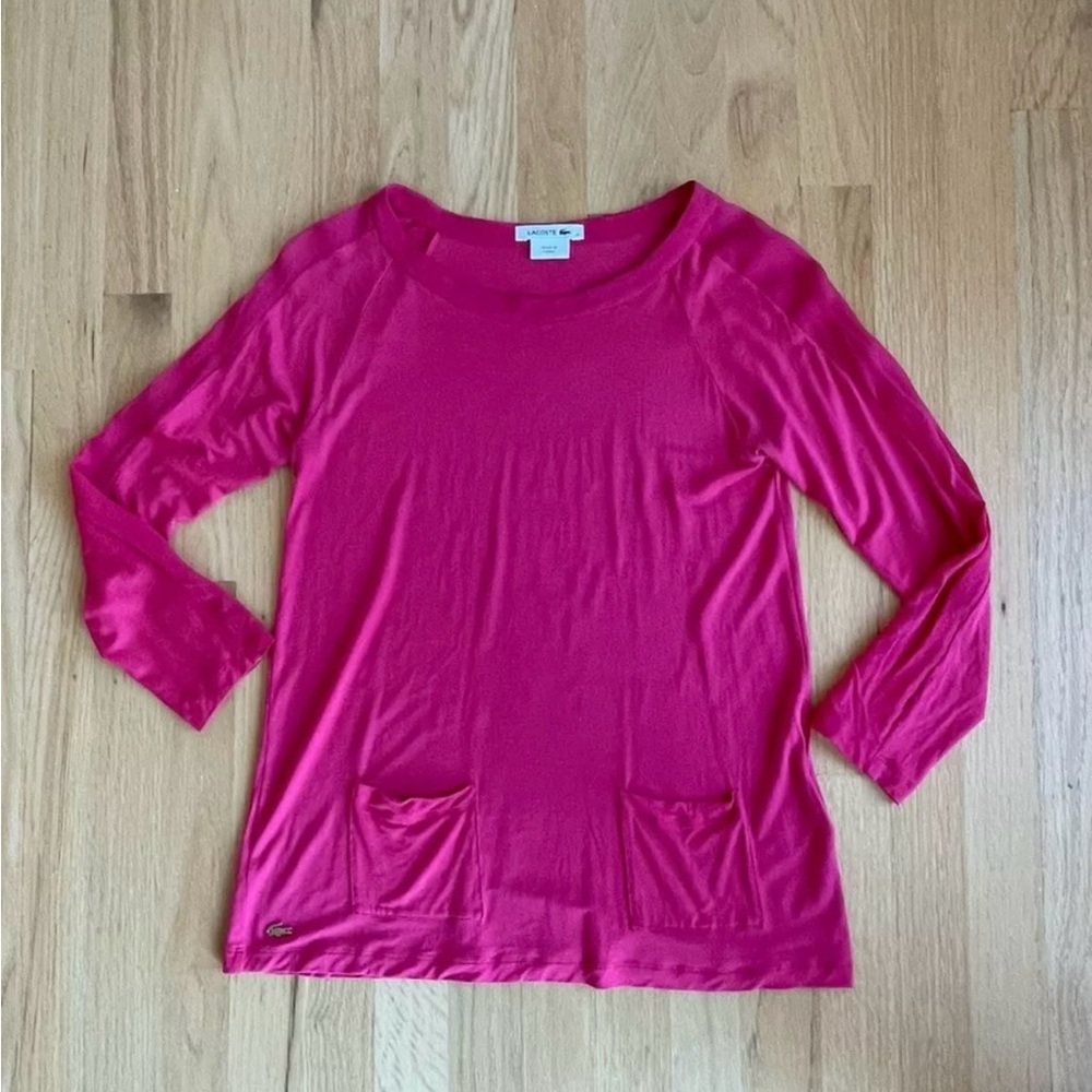 Lacoste Women's Pink 3/4 Sleeve Light Weight Silk Blend Top 34 XS